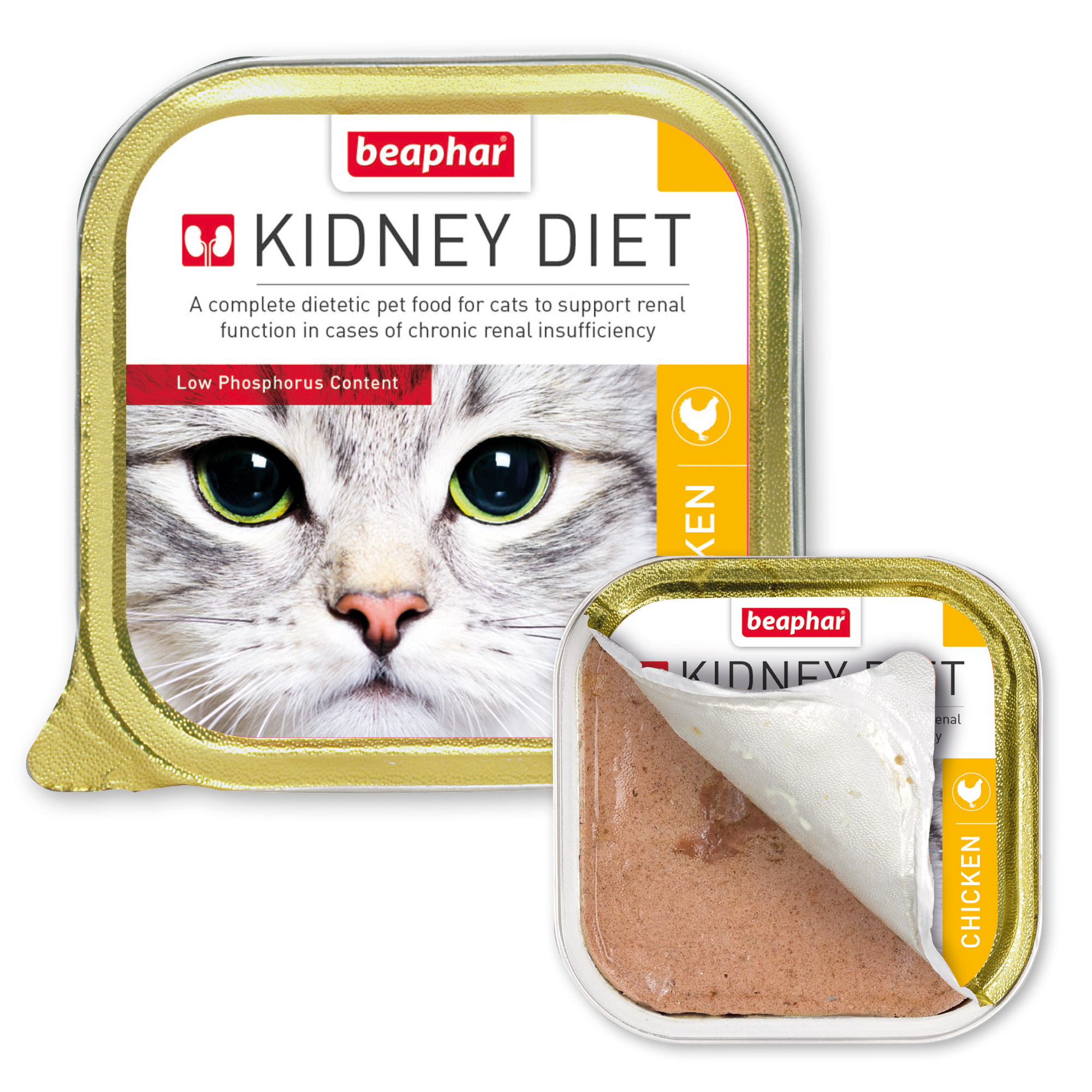 [$272/16包]Beaphar Kidney Diet 腎臟保健配方貓罐頭 雞肉 100g (黃色) 