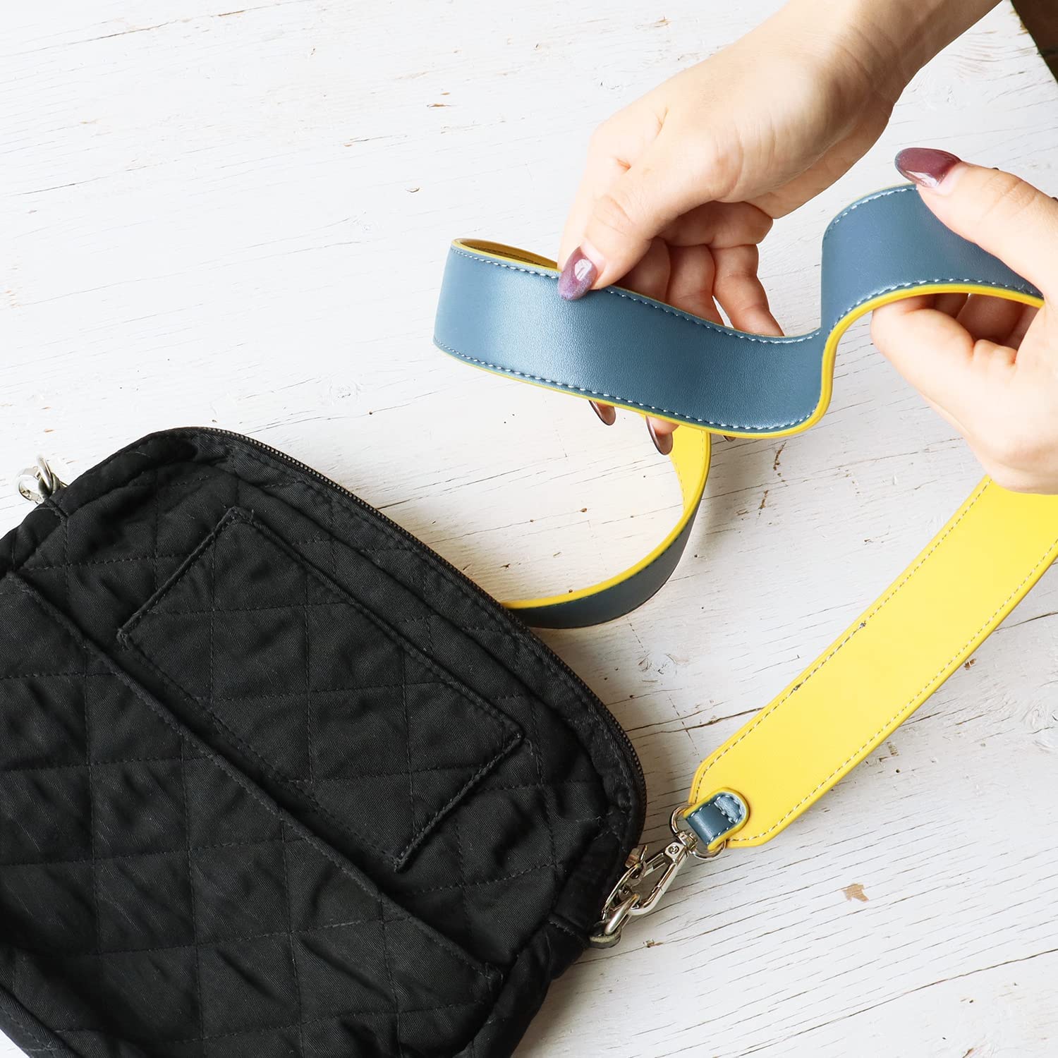 單邊雙面色袋帶 :    (長約105cm )  帶闊 35mm -  藏藍色 / 黃色